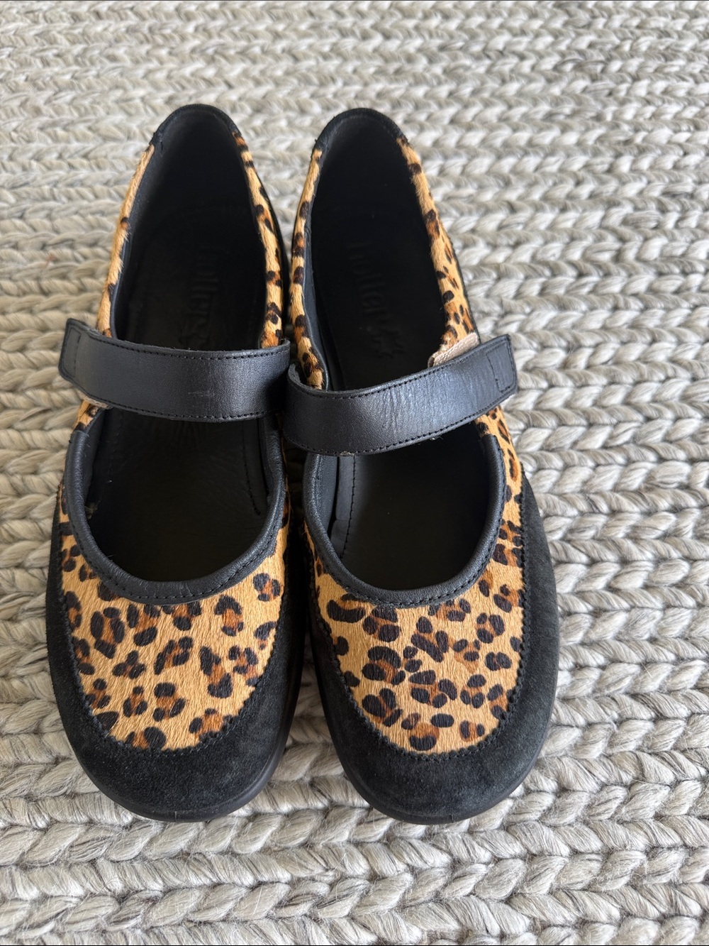 hotter Black and Leopard Print Mary Jane Flats